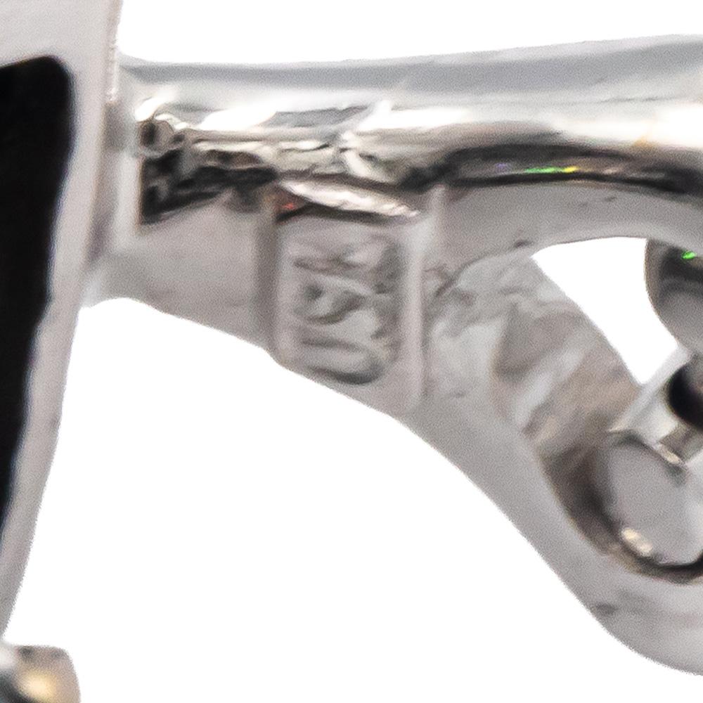 18k White Gold 4.45CT White and Black Diamond Cluster Curved Huggie Earrings