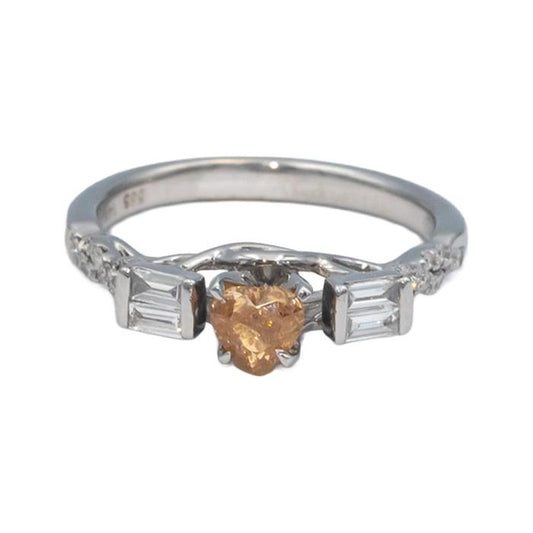 GIA Certified White and Heart Cut Orange Diamond Engagement Ring 0.82CT Size 6