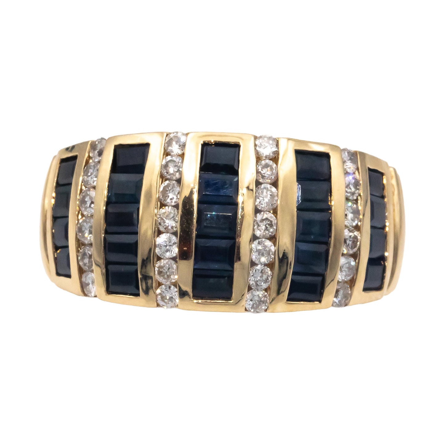 14k Yellow Gold Diamond and Blue Sapphire Band Ring 1.50CT Size 7.25