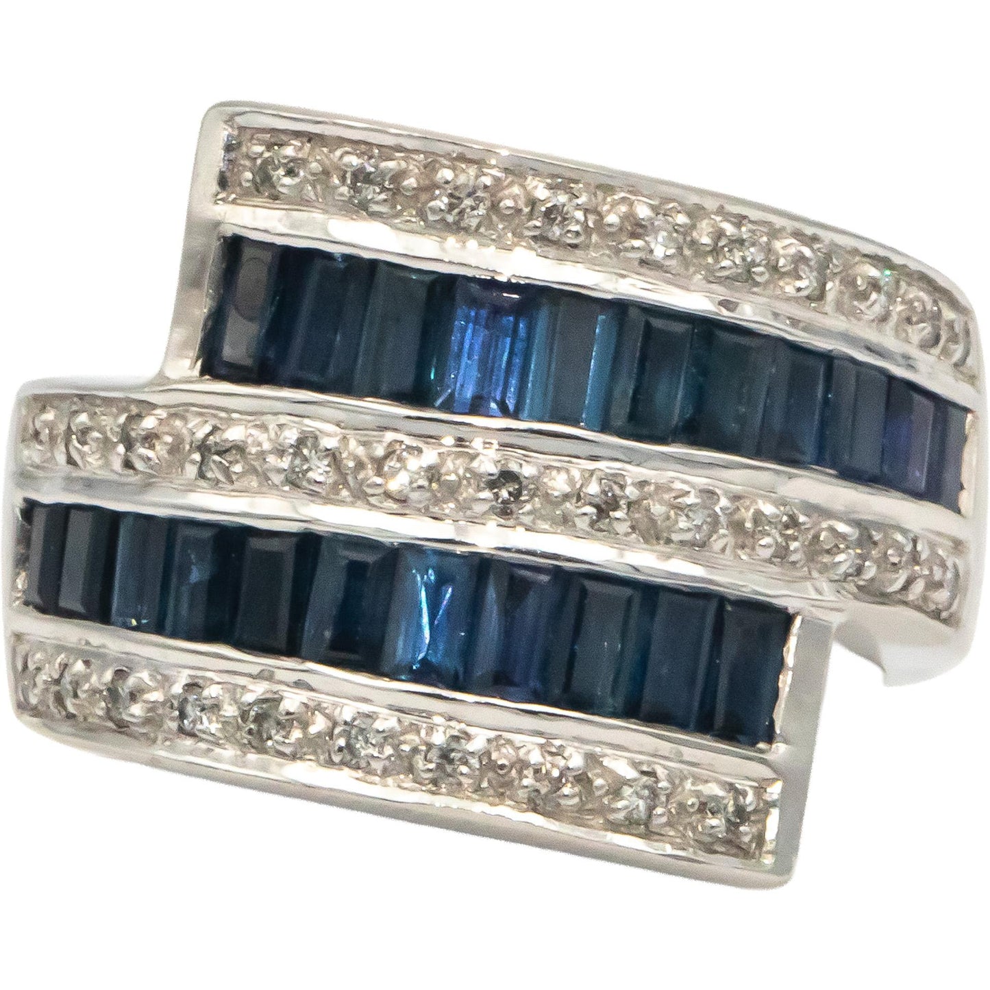 Designer 14k White Gold Diamond and Sapphire Bypass Ring 2.30CT Size 7