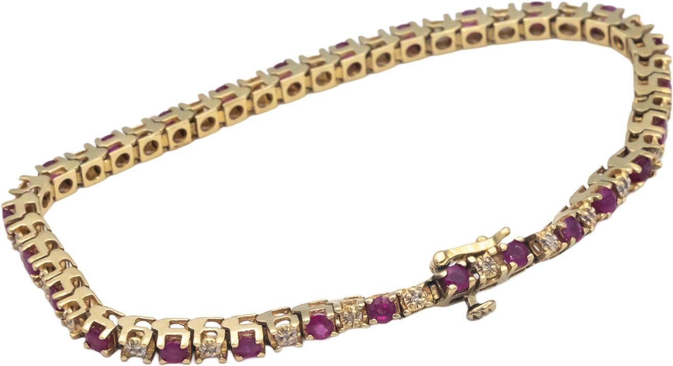 14k Yellow Gold 2.05CT Round Cut Diamond and Ruby Tennis Bracelet