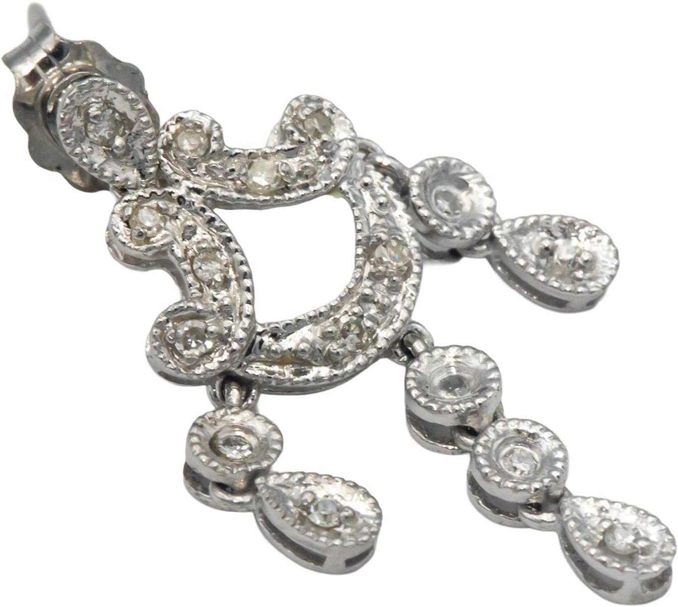 14k White Gold 0.30CT Diamond Drop Dangle Stud Earrings