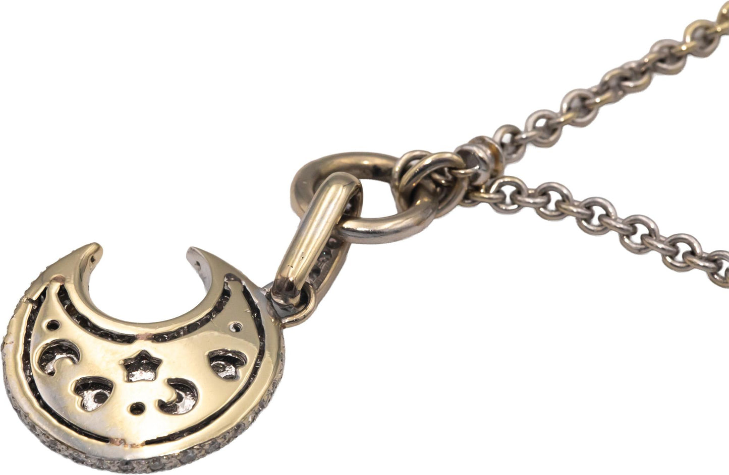 18k White Gold VS Diamond Cluster Crescent Moon Pendant Necklace 1.50CT
