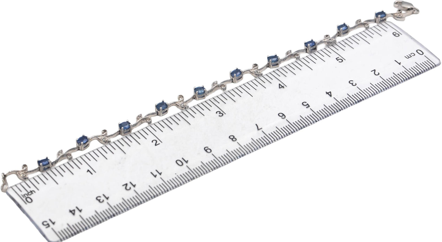 14k White Gold Diamond and Sapphire Fancy Floral Link Bracelet 2.06CT