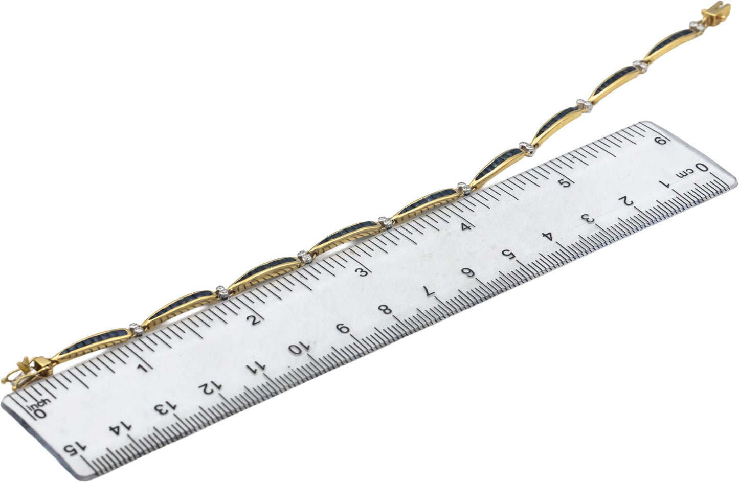 Designer 18k Yellow Gold Diamond and Sapphire Link Tennis Bracelet 1.64CT