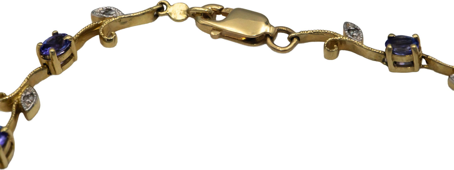 14k Yellow Gold 1.56CT Diamond and Tanzanite Floral Link Bracelet