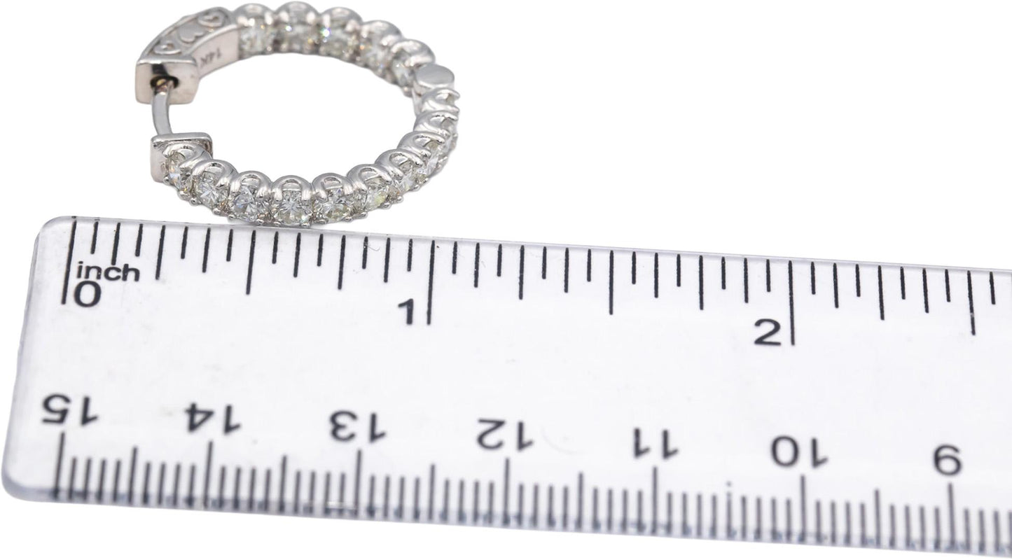 14k White Gold Jewelry VS Round Diamond Inside Out Hoop Earrings 3.15CT