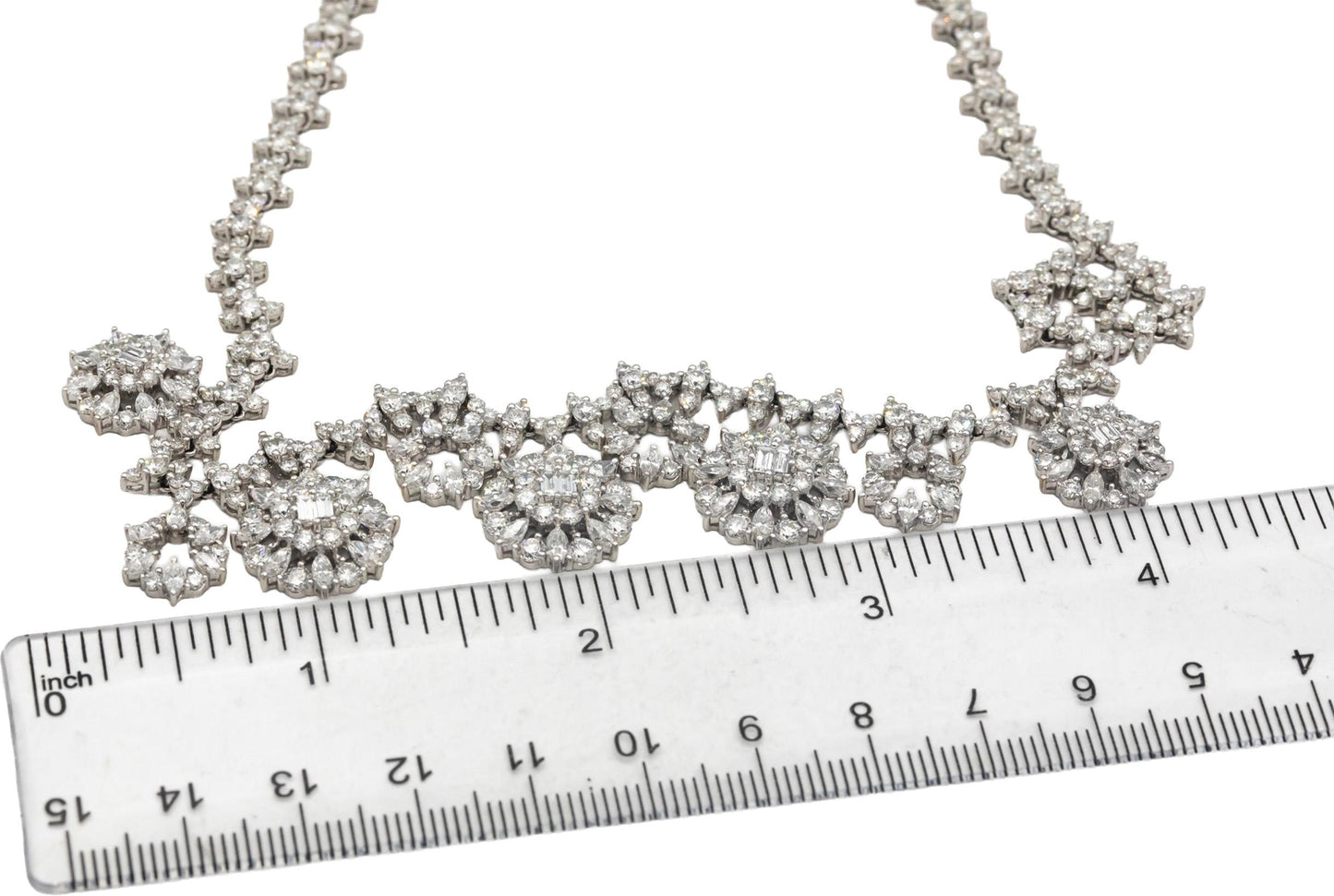 Diamond 18k White Gold VS Round Cut Flower Formal Dangle Necklace 13.0CT