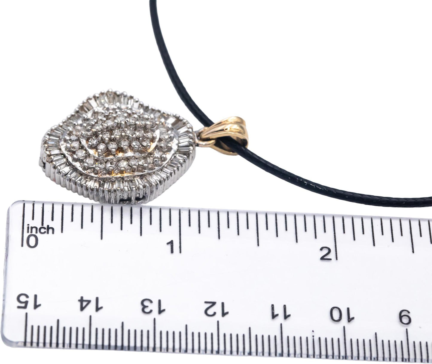 14k White & Yellow Gold Round and Baguette Cut Diamond Cluster Pendant 2.50CT