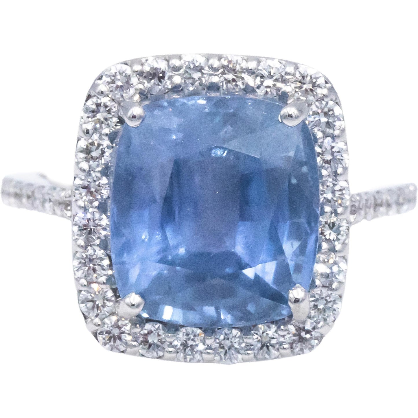 Diamond and Blue Sapphire 18k White Gold Engagement Halo Ring 10.59CT Size 7