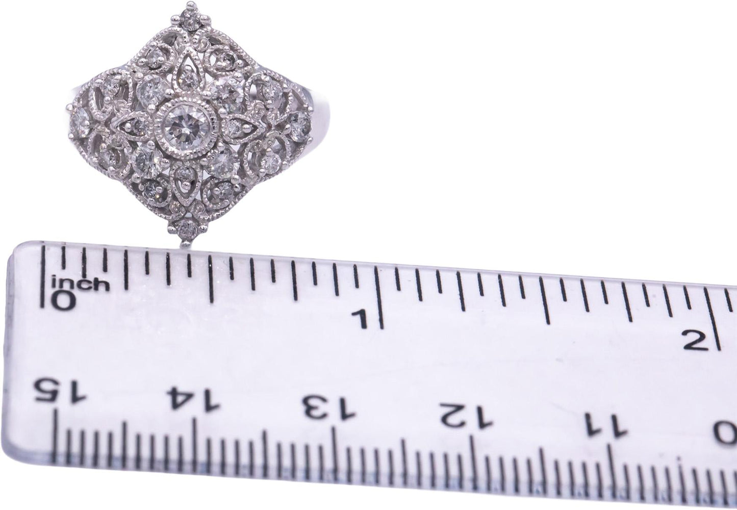 14k White Gold Round Diamond Filigree Cocktail Ring 0.60CT Size 7