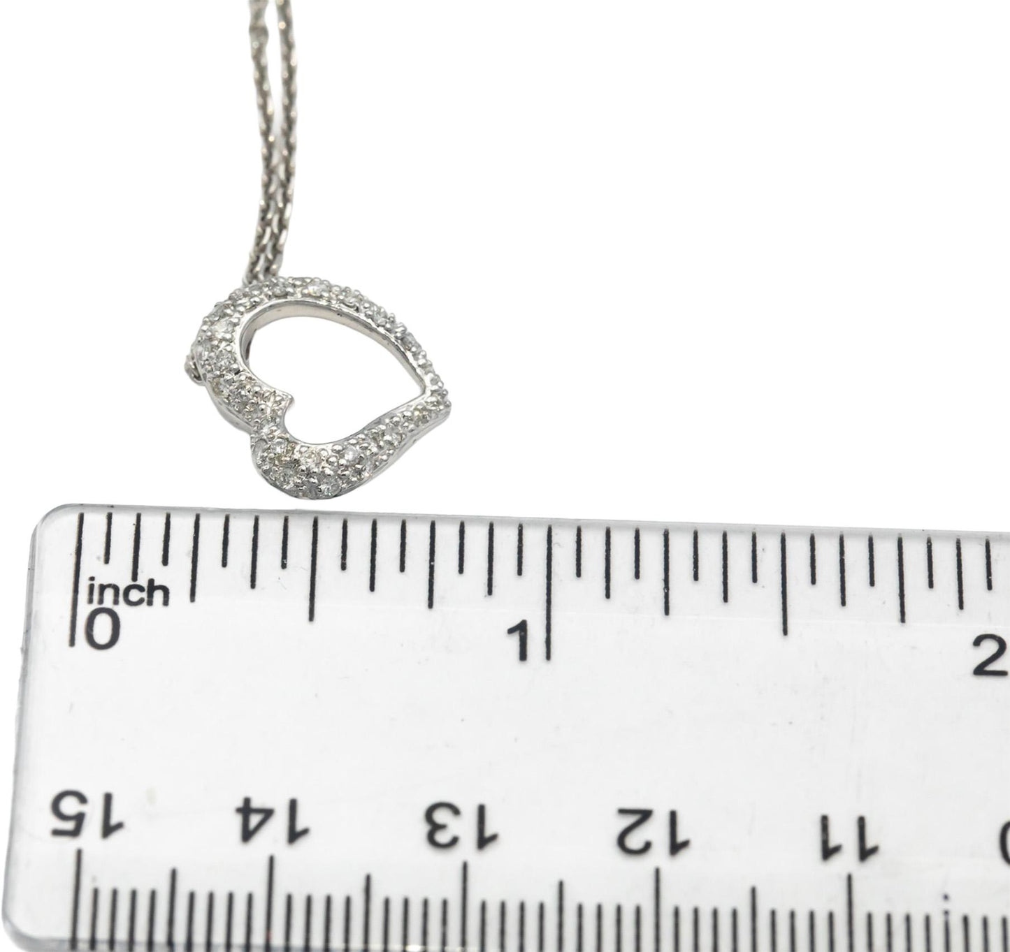 Diamond Round Cut 14k White Gold Open Heart Pendant Necklace 0.20CT