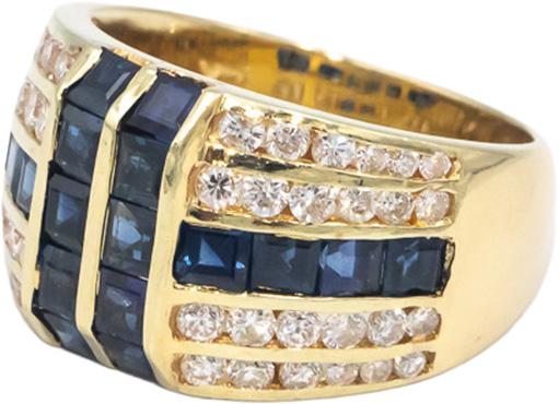 14k Yellow Gold Diamond and Sapphire Wide Band Ring 2.0CT Size 6