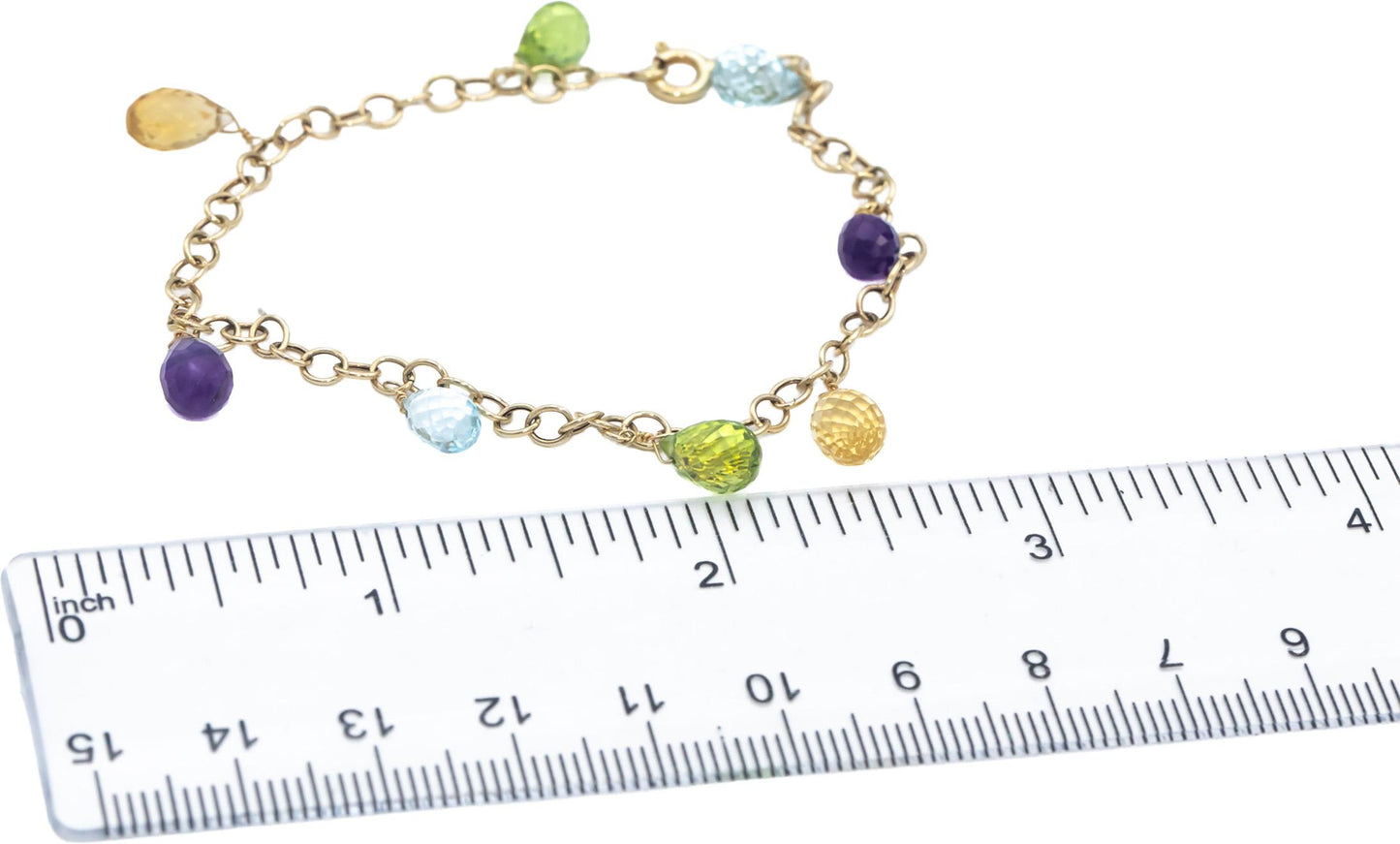 14k Yellow Gold Briolette Cut Citrine Amethyst Topaz Peridot Bracelet