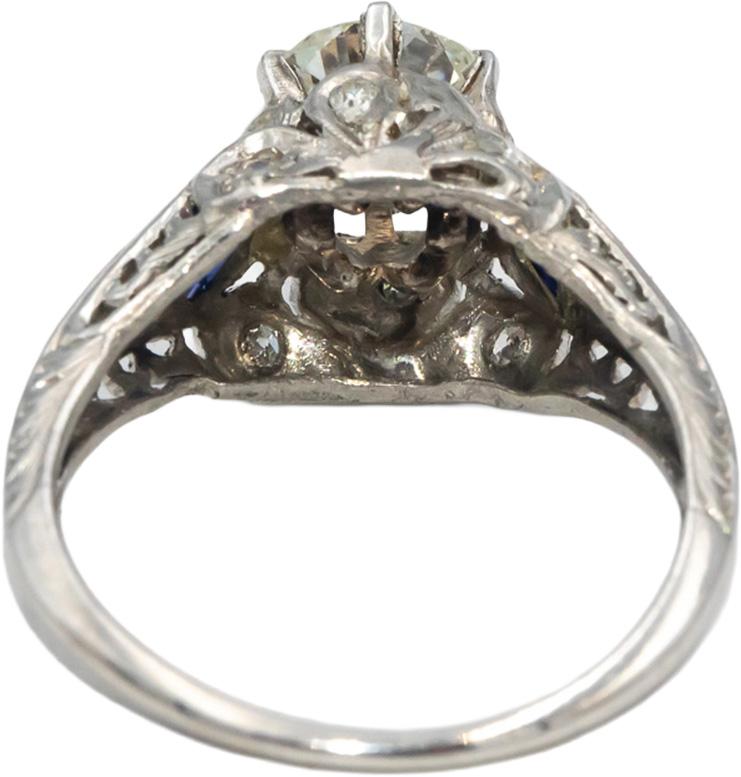 Vintage Platinum Diamond Synthetic Sapphire Filigree Ring 1.20CT w/ 1.0CT Center