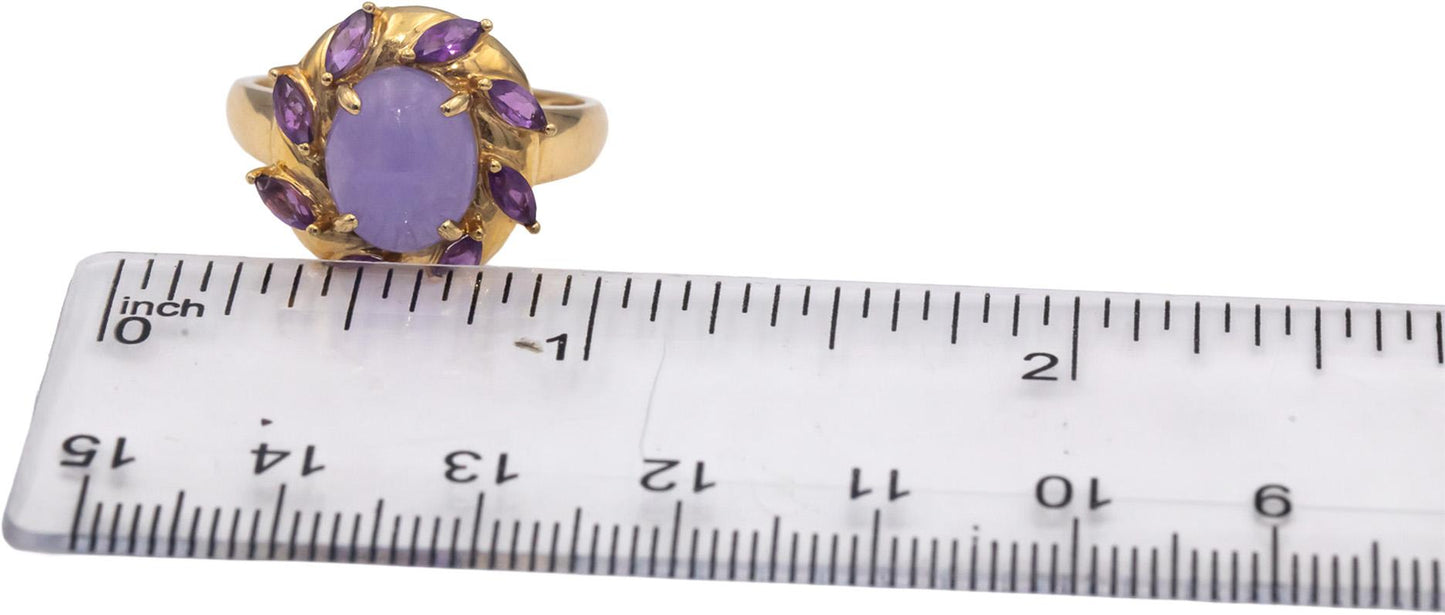 14k Yellow Gold Lavender Jade & Amethyst Cocktail Ring Size 8