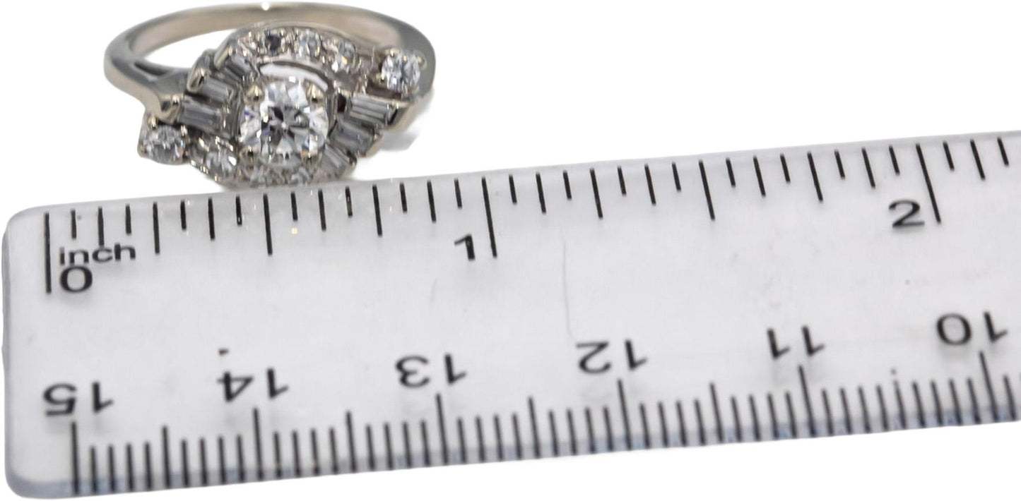 Vintage Antique 14k White Gold Diamond Engagement Ring 0.80CT w/ 0.50CT Center