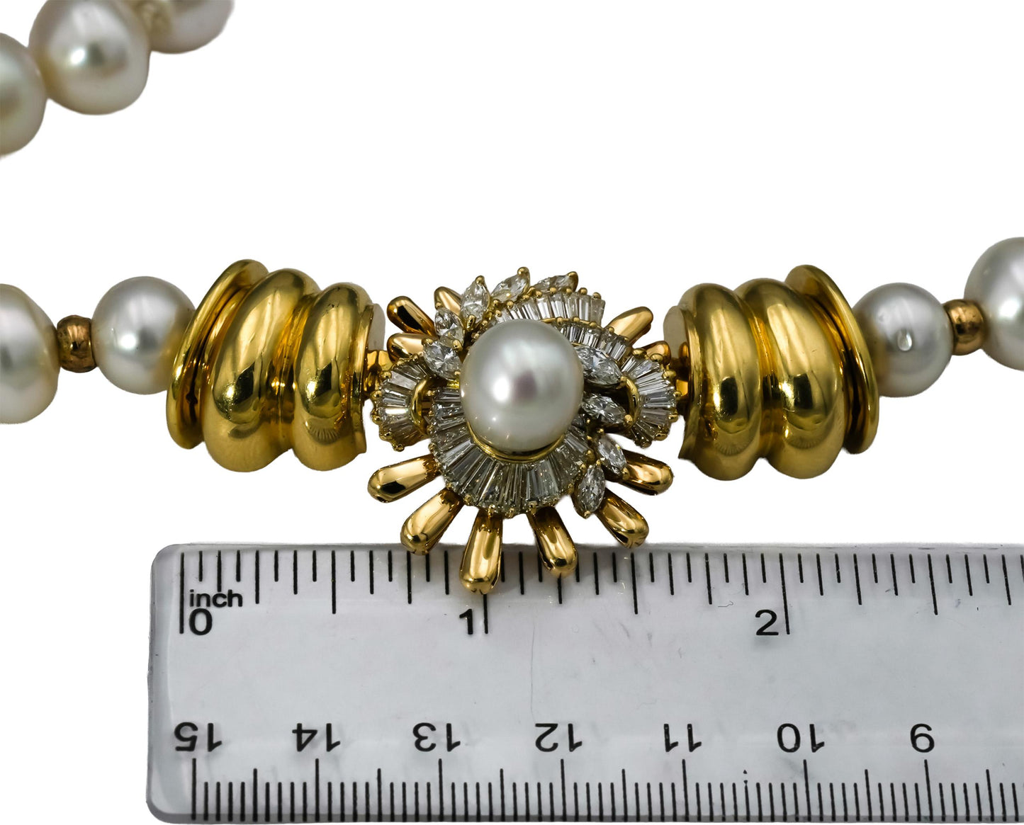 18k Yellow Gold Diamond & 10-12.5mm Cultured Pearl Strand Necklace 3.0CT