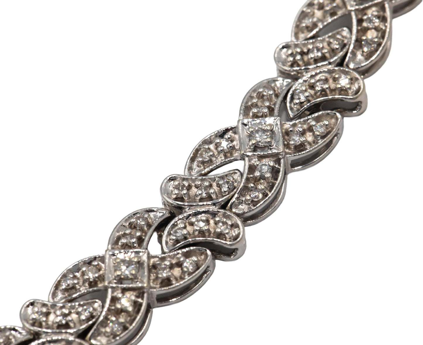 14k White Gold Round Diamond Fancy Link Bracelet 1.20CTW