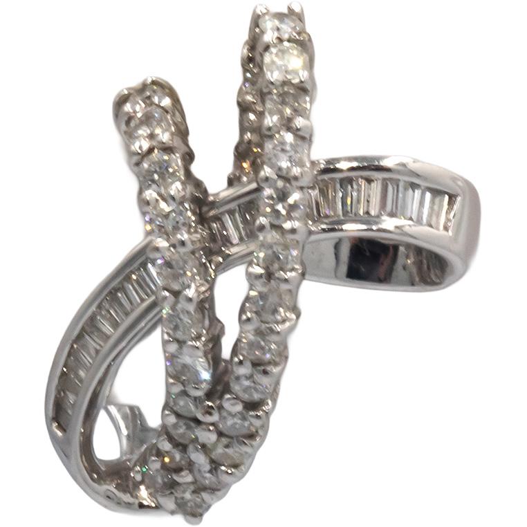 14k White Gold Round & Baguette Cut Diamond Knot Style Earrings 1.50CT