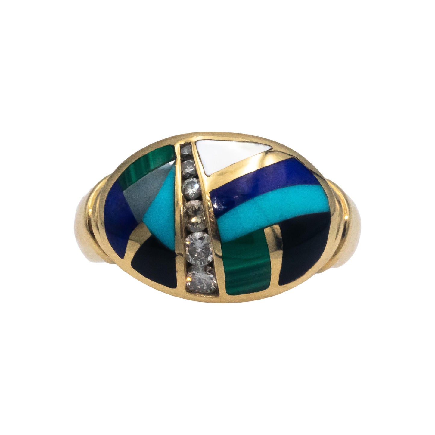 14k Yellow Gold 0.20CT Diamond and Assorted Painted Enamel Ring Size 5.5