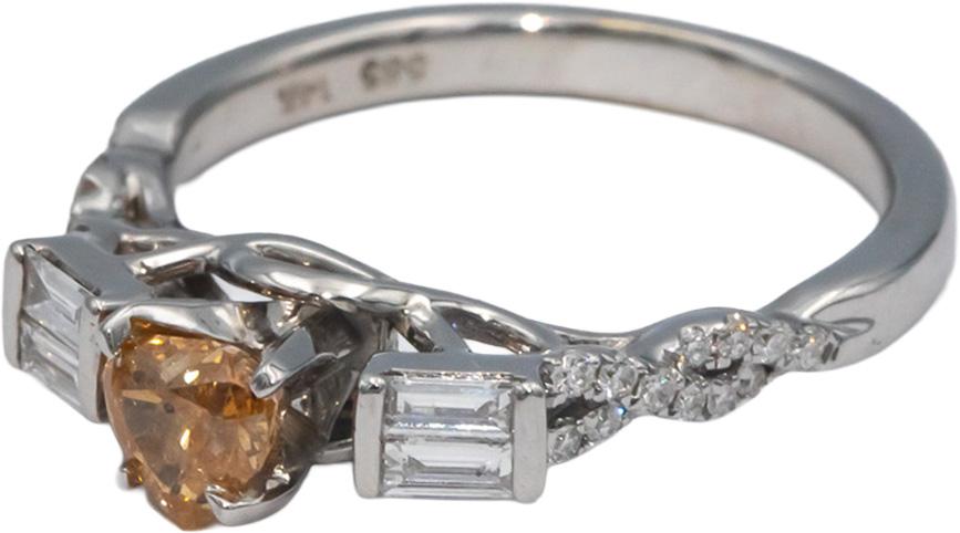 GIA Certified White and Heart Cut Orange Diamond Engagement Ring 0.82CT Size 6