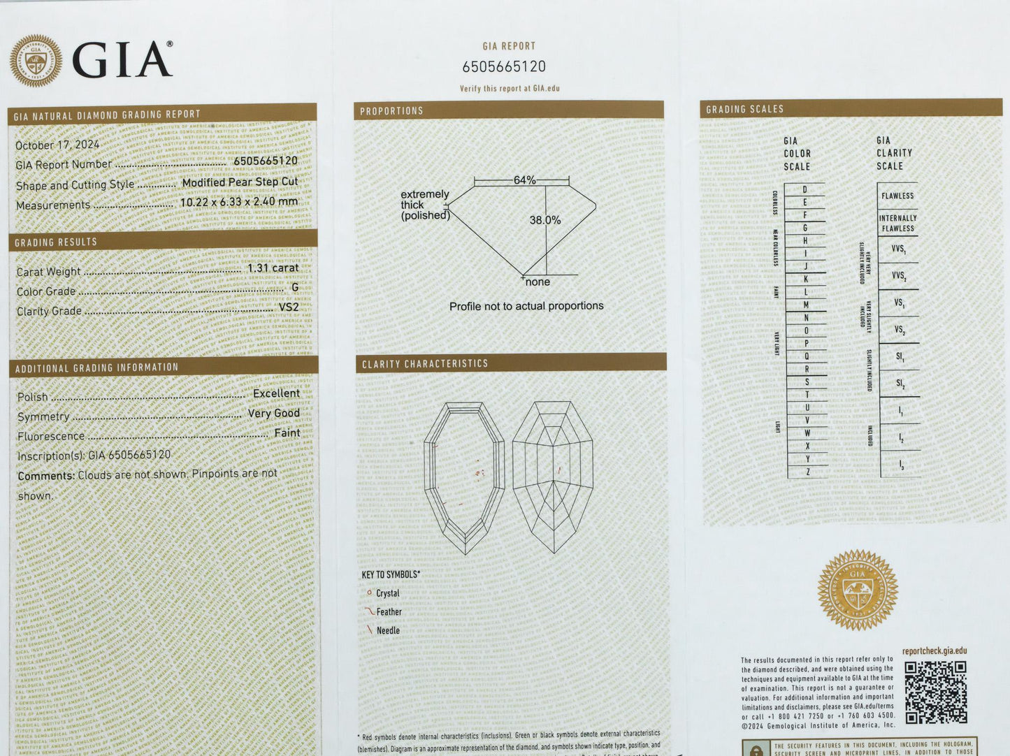 GIA Certified 1.31CT VS2/G Modified Pear Step Cut Loose Diamond w/ Report