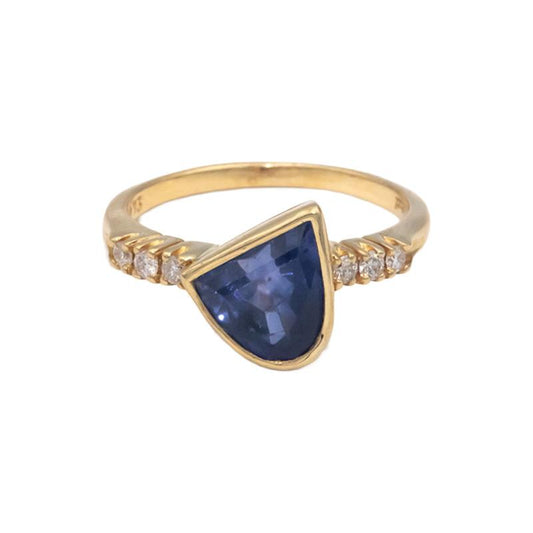 KALATI Designer 14k Yellow Gold 1.60CT Diamond and Sapphire Ring Size 5.5