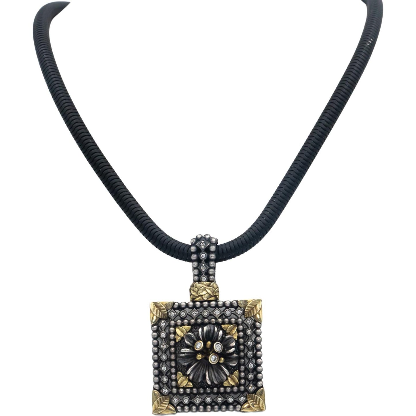 STAMBOLIAN 18k Gold Sterling Silver 0.15CT Diamond Flower Pendant Necklace