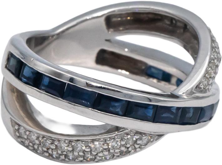 KALATI 14k White Gold 1.17CT Diamond and Sapphire Crossover Ring Size 6.75