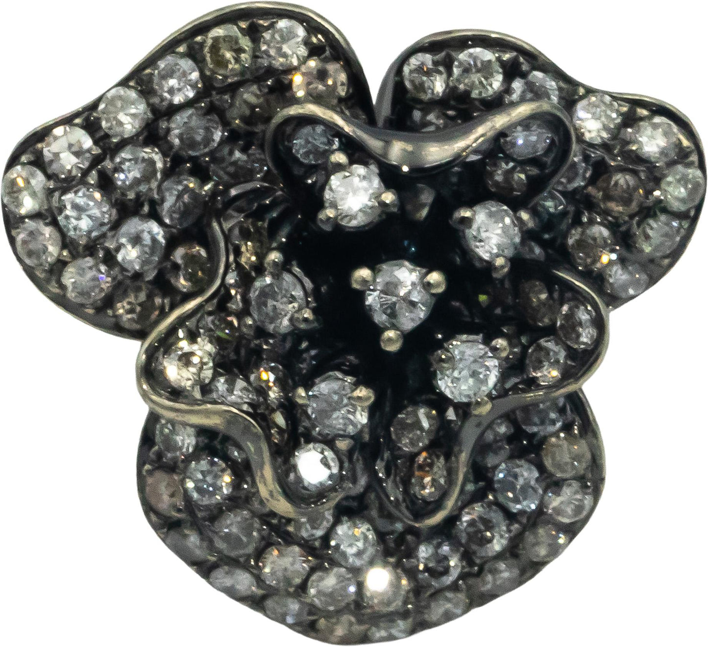 14k White Gold Diamond Cluster Flower Cocktail Ring 1.75CT Size 6.75