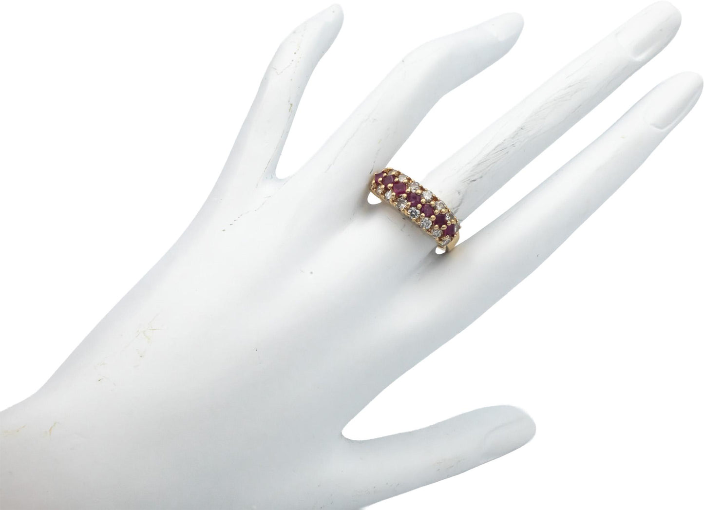 14k Yellow Gold 1.75CT Diamond and Ruby Band Ring Size 6.5