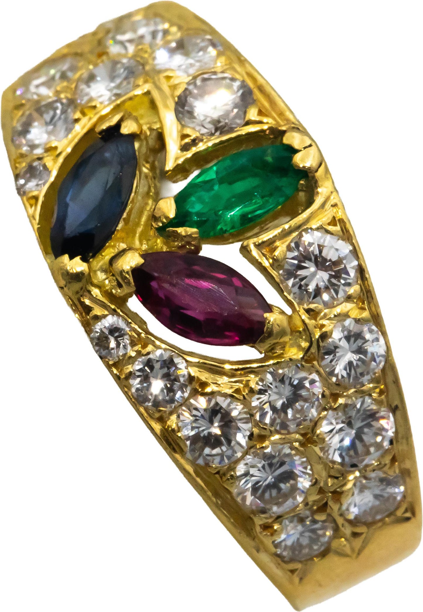 14k Yellow Gold VS Diamond Ruby Emerald Sapphire Curved Earrings 2.75CT