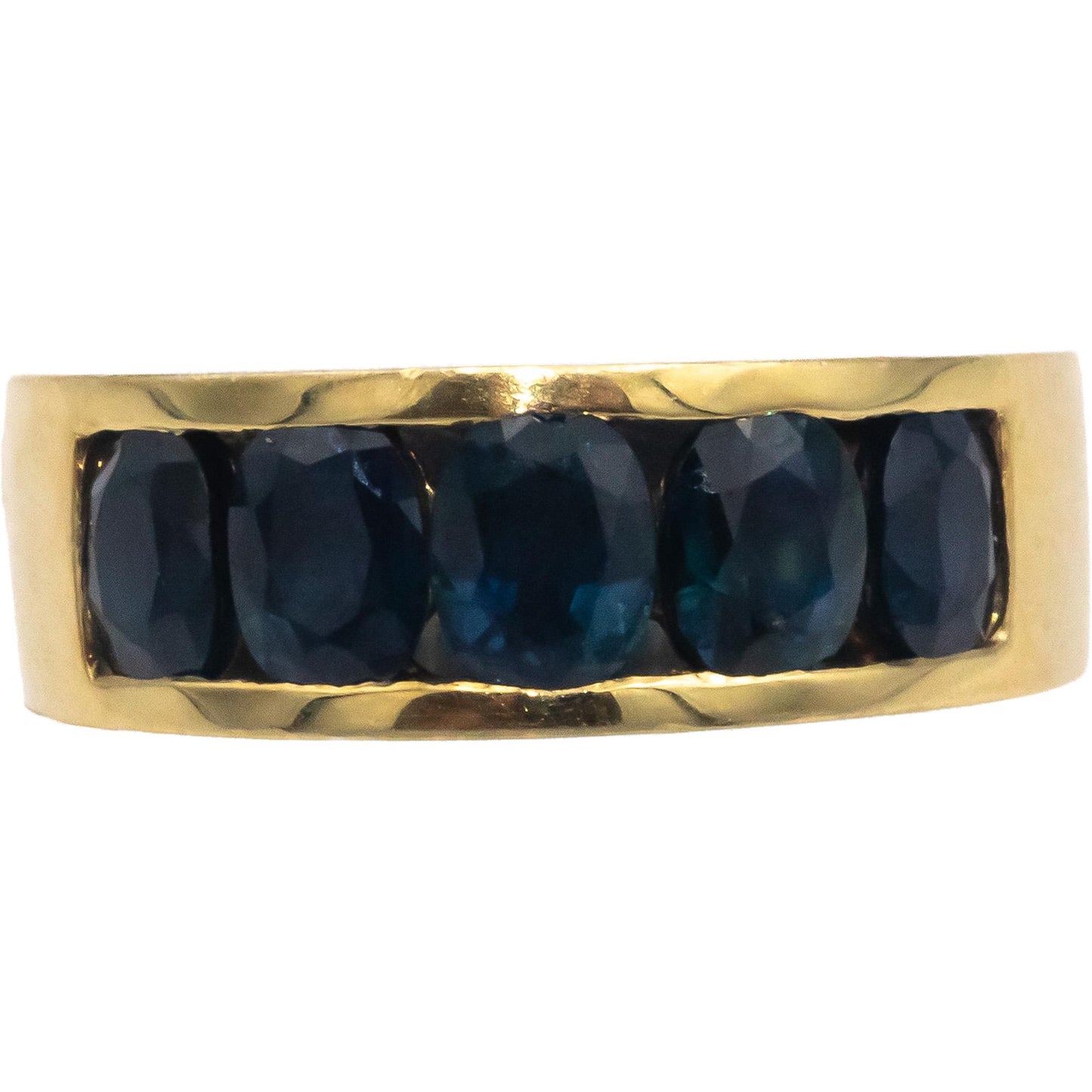 18k Yellow Gold 2.0CT Medium Blue Sapphire Band Ring Size 6.5