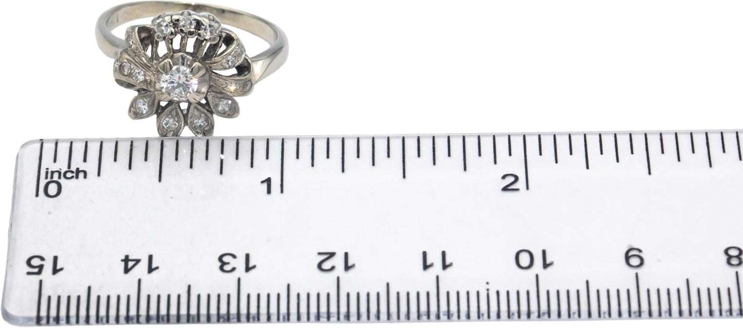 Vintage Antique 14k White Gold Diamond Ring 0.63CT w/ 0.23CT Center Size 8.25