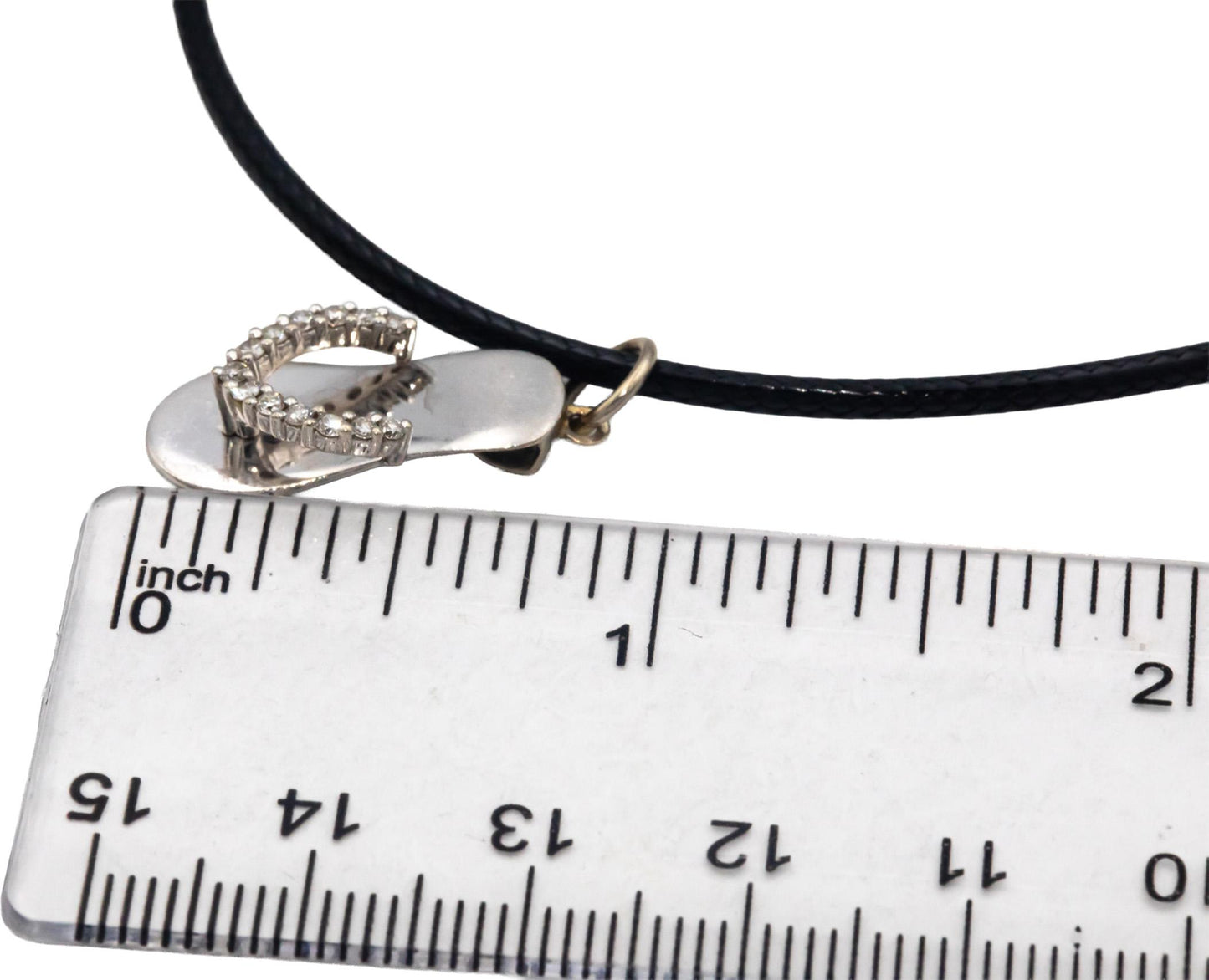 Round Diamond 14k White Gold Sandal Charm Pendant Necklace 0.16CT