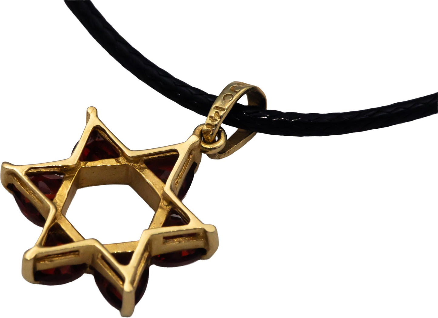 14k Yellow Gold 0.75CT Trillion Cut Garnet Star of David Pendant Necklace
