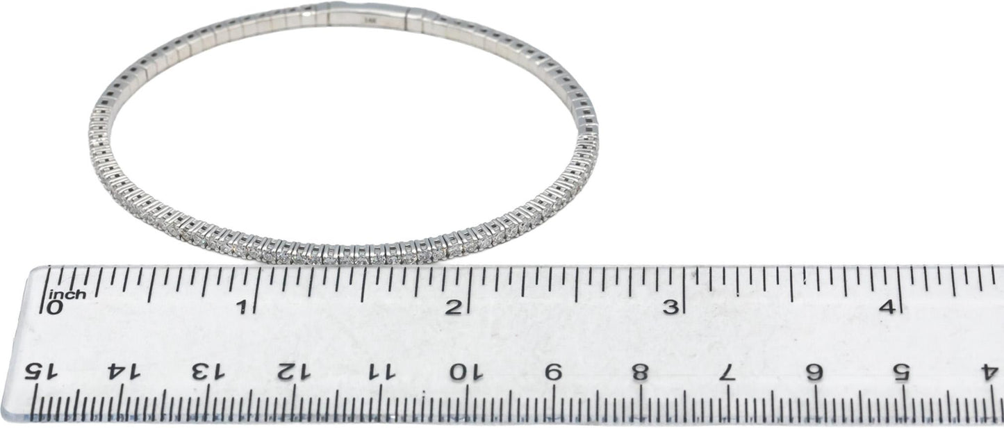 14k White Gold 1.0CT Round Cut Lab Grown Diamond Semi-Flexible Bangle Bracelet