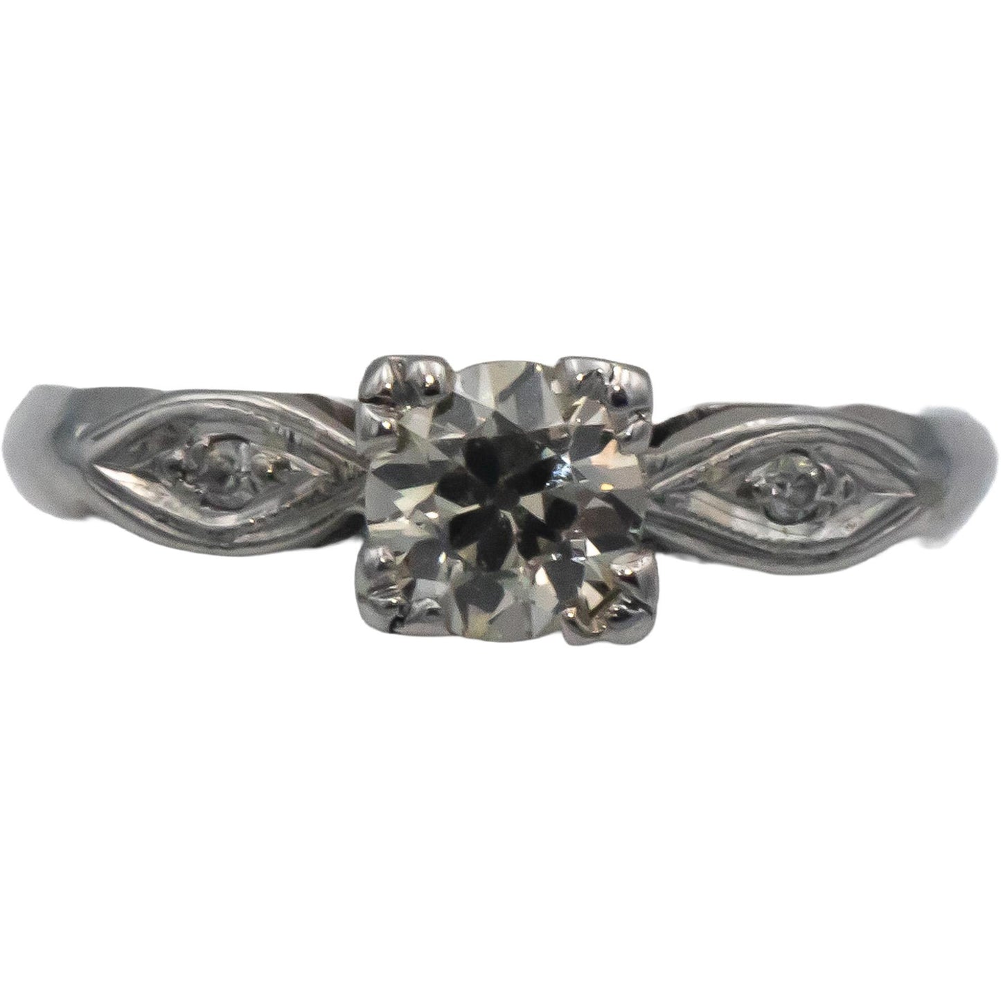 Vintage Antique 14k White Gold 0.52CT VS Diamond Ring w/ 0.50 Center Size 5.5