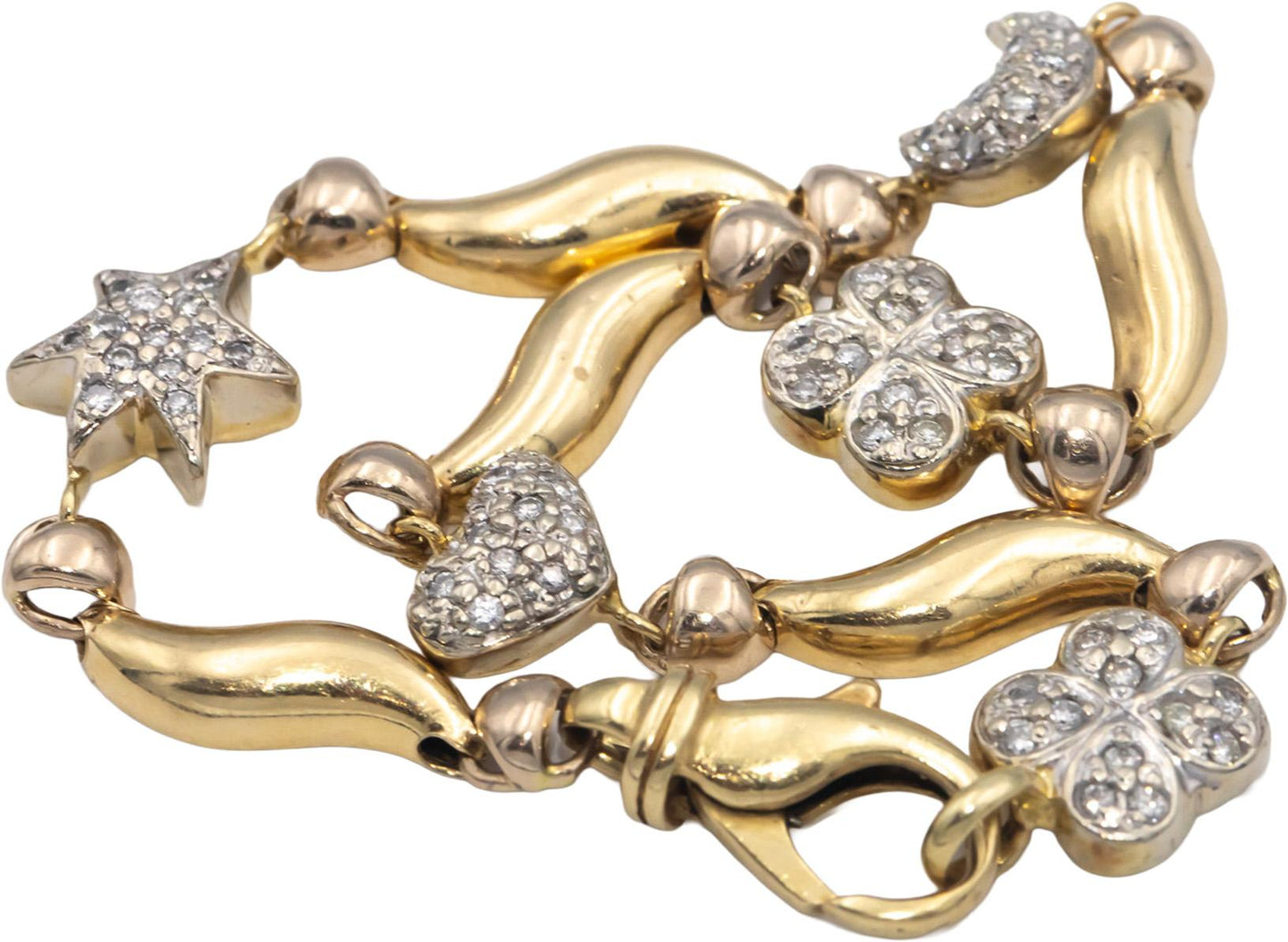 14k Yellow Gold 0.50CT Round Cut Diamond Mixed Themes Link Bracelet