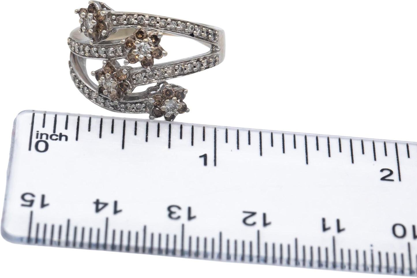 14k White Gold Jewelry Round Diamond Floral Ring 0.75CT Size 8.25