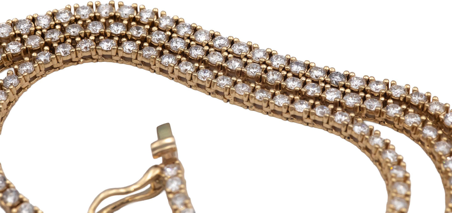14k Yellow Gold Round Cut Diamond Tennis Necklace Chain 16.5" Long 4.01CT