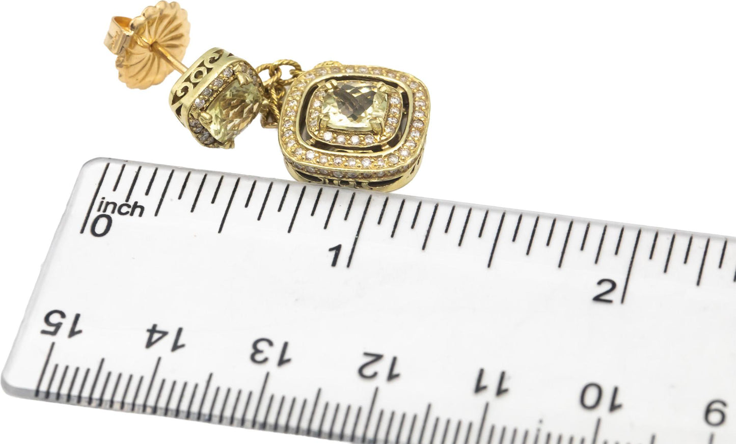 14k Yellow Gold VS Round Diamond and Cushion Citrine Drop Dangle Earrings 4.70CT