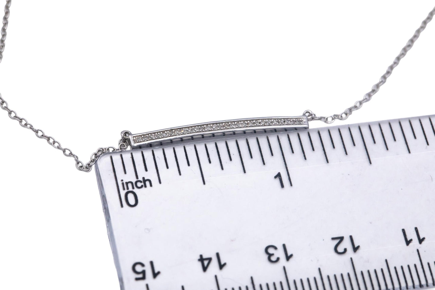 14k White Gold VS Round Cut Diamond Fixed Bar Pendant Necklace 0.10CT