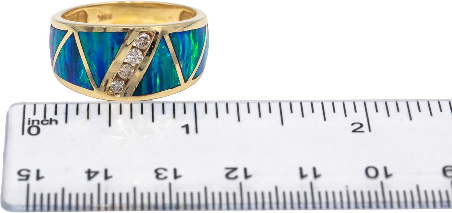 14k Yellow Gold VS Diamond & Painted Enamel Wide Band Ring 0.20CT Size 10.75