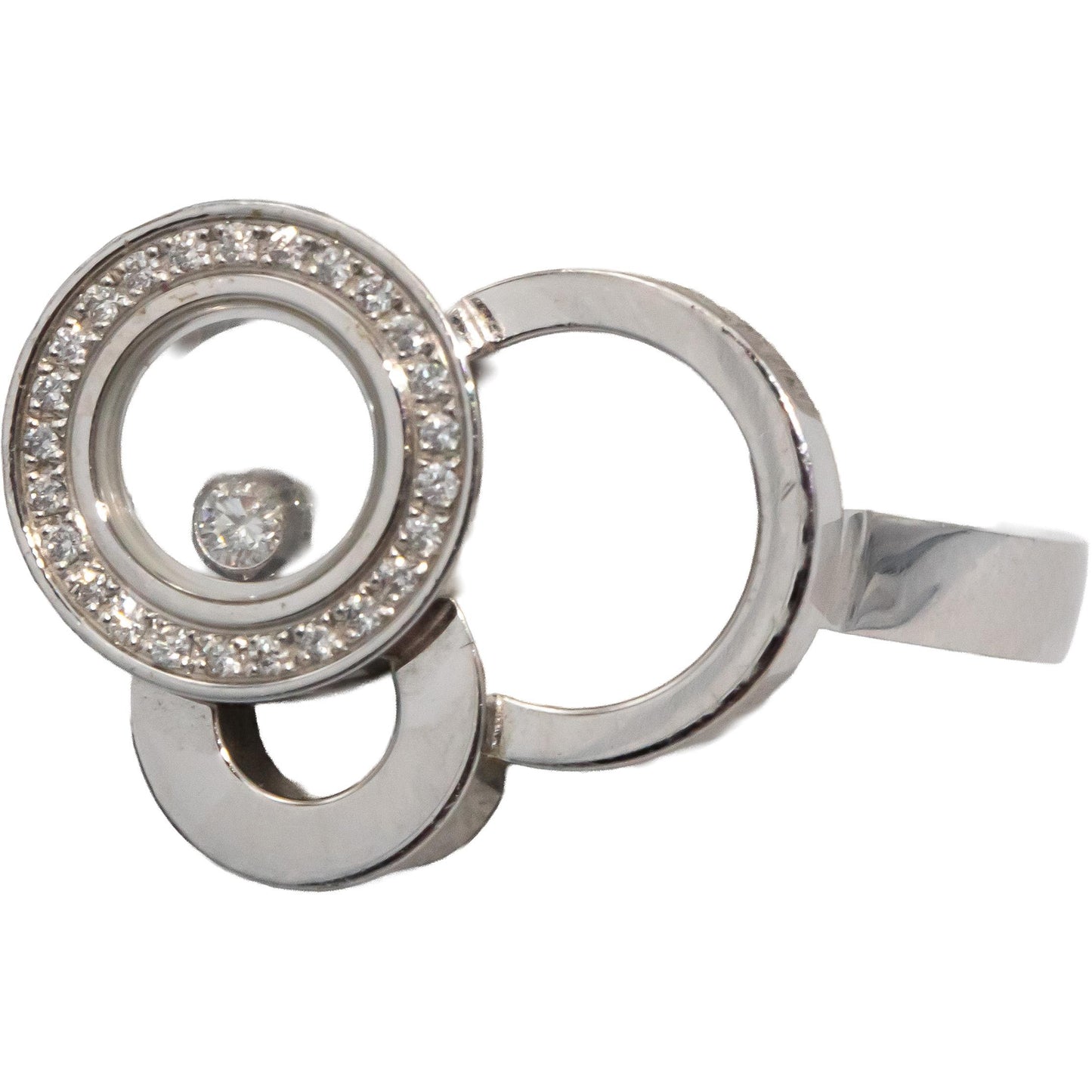 CHOPARD 18k White Gold Happy Bubbles Diamond Ring .11CT Size 55 w/ Papers