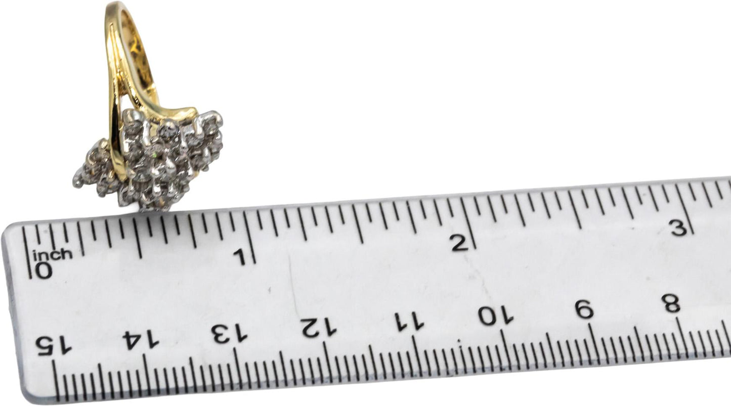 14k Yellow and White Gold Round Diamond Cluster Cocktail Ring 1.0CT Size 6.25