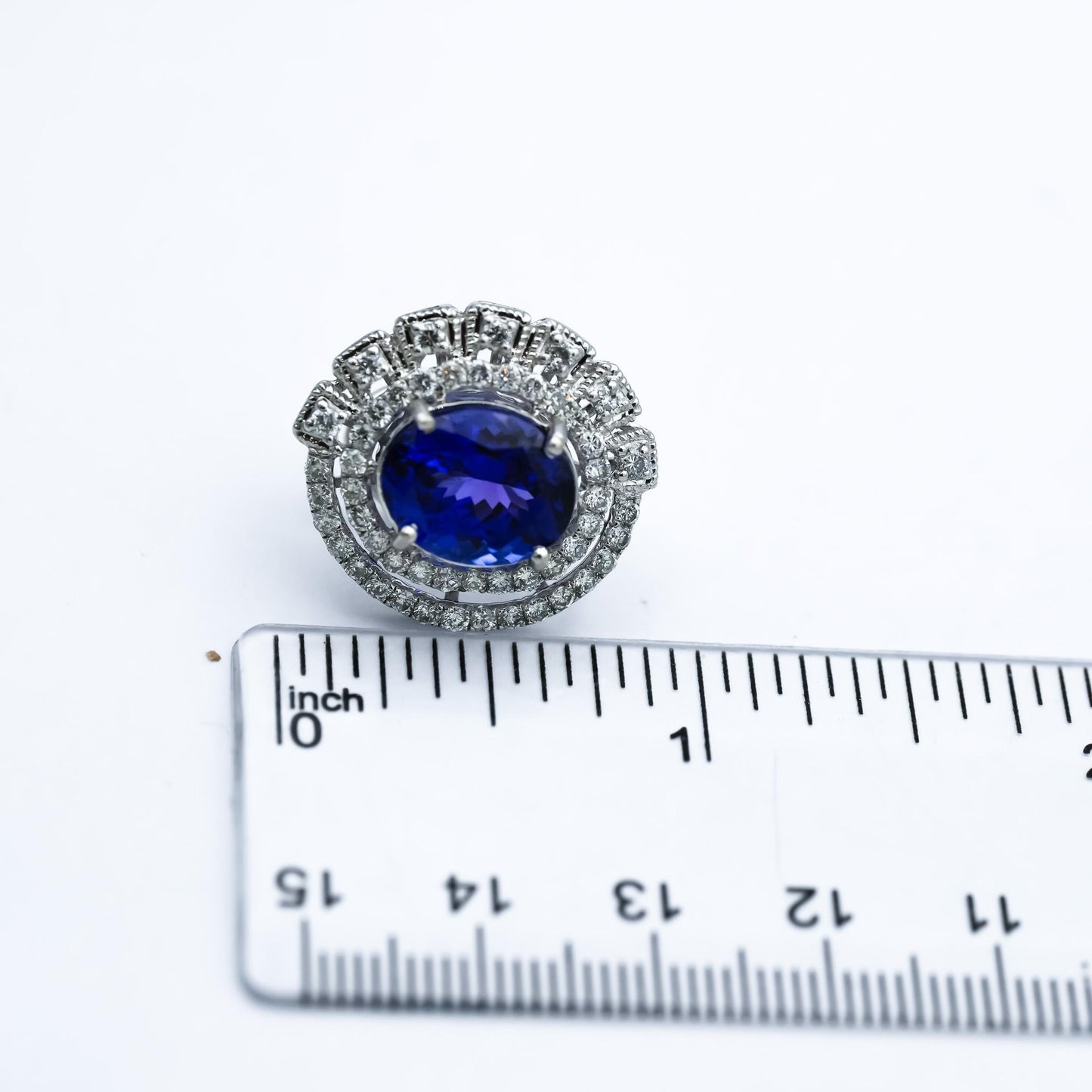 18k White Gold Oval Tanzanite & Round Diamond Halo Stud Earrings 10.50CTW