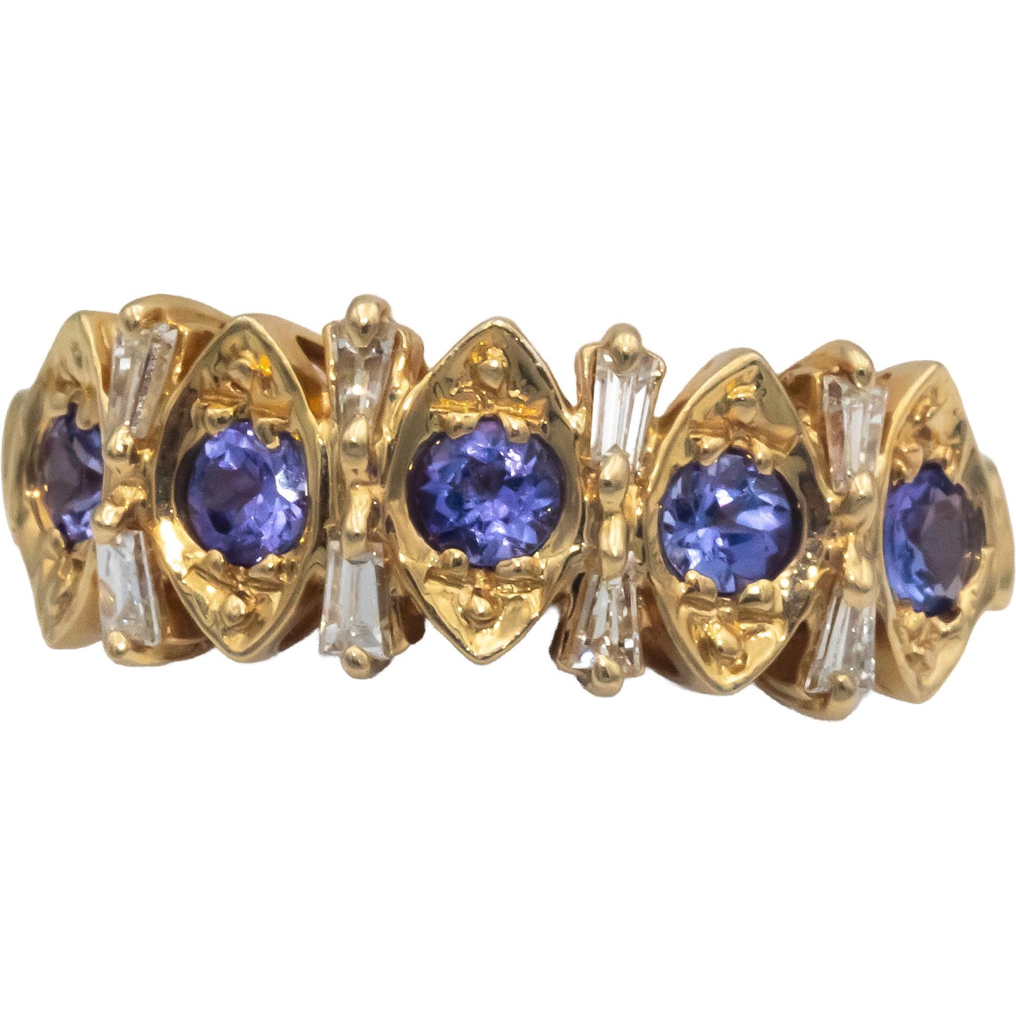 14k Yellow Gold 0.73CT VS Diamond and Tanzanite Band Ring Size 6.25