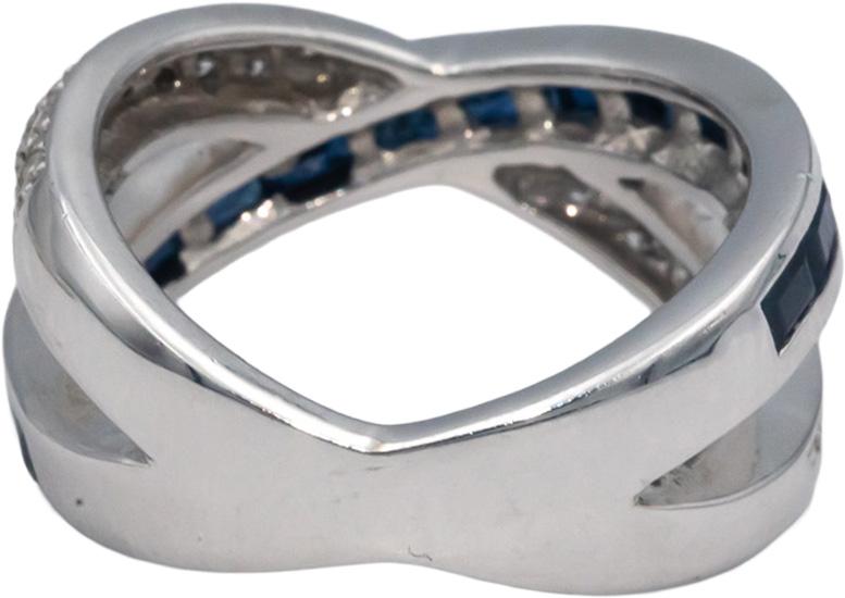 KALATI 14k White Gold 1.17CT Diamond and Sapphire Crossover Ring Size 6.75